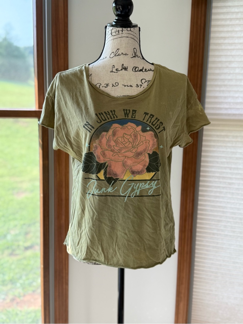Midnight Rider Olive Green Rose Graphic Tee